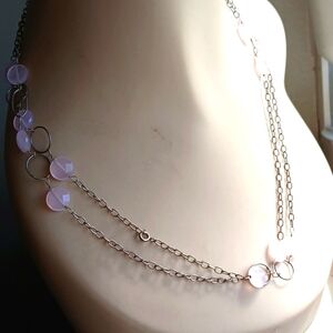 Very Long Sterling Silver Faceted Soft Pink Quartz Vintage Necklace